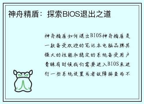 神舟精盾：探索BIOS退出之道