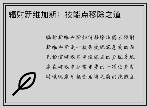 辐射新维加斯：技能点移除之道